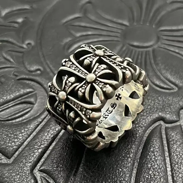 Chrome Hearts Motif Croix Argent Noir Oxydé Bande Large Anneau 5
