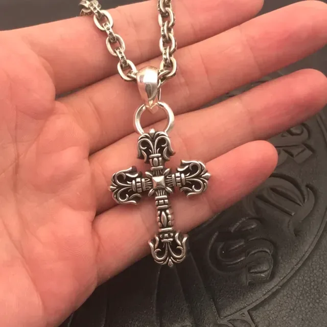 Chrome Hearts Cross Pendant Silver-Toned Ornate Necklace 4