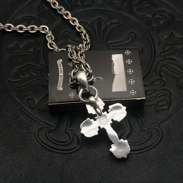 Chrome Hearts Cross Pendant Silver-Toned Ornate Necklace 7