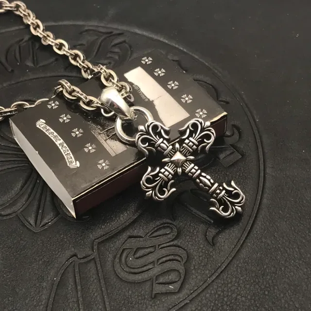 Chrome Hearts Cross Pendant Silver-Toned Ornate Necklace 8