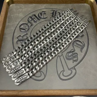 Chrome Hearts Curb Chain Bracelet Silver Heavy Floral Cross Motif Bracelets