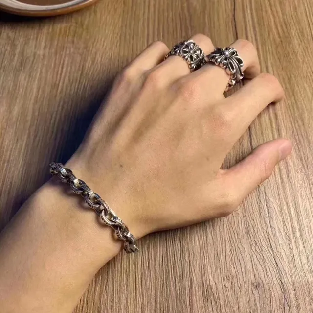 Chrome Hearts Curb Link Pulseira De Tom Prateado De Metal Pulseira 4