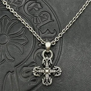 Chrome Hearts Fleur de Lis Cross Silver-Tone Necklace