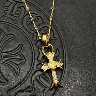 Chrome Hearts Collier avec Croix Gothique Or Blanc et Pierres Pavé-Set 2