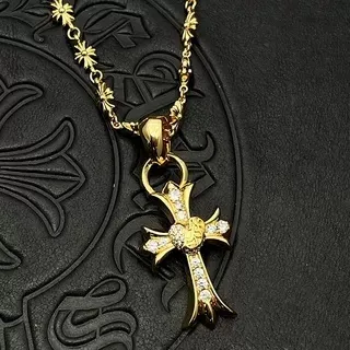 Chrome Hearts Collier avec Croix Gothique Or Blanc et Pierres Pavé-Set 3