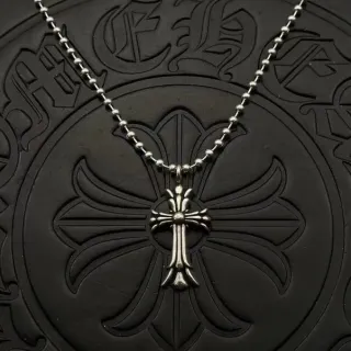 Chrome Hearts Gothic Cross Silver Ball Chain Necklace