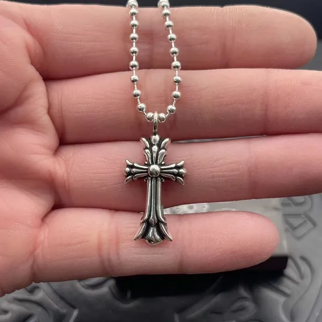 Colar Corrente Bola Prata Chrome Hearts Cruz Gótico 2