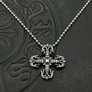 Chrome Hearts Ornate Fleur de Lis Cross Silver Necklace