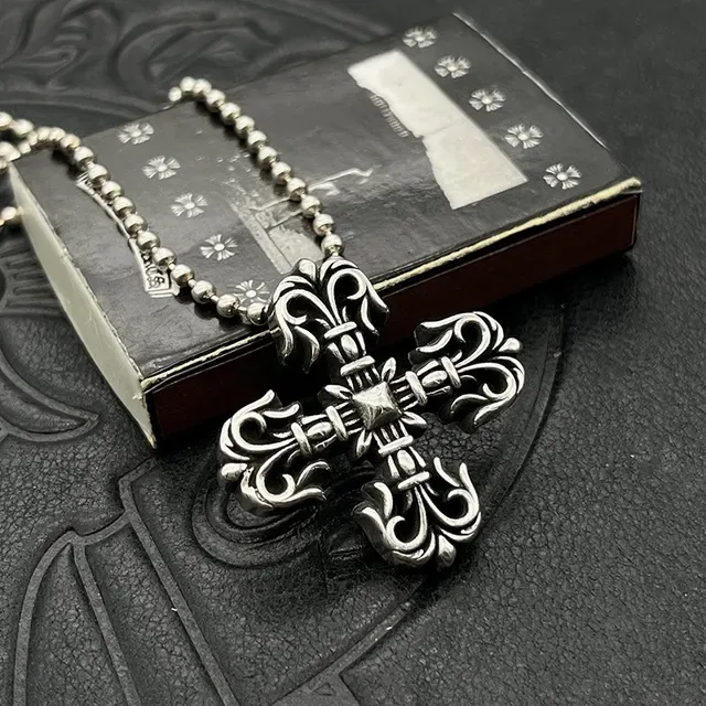 Chrome Hearts Ornate Fleur de Lis Cross Silver Necklace 5