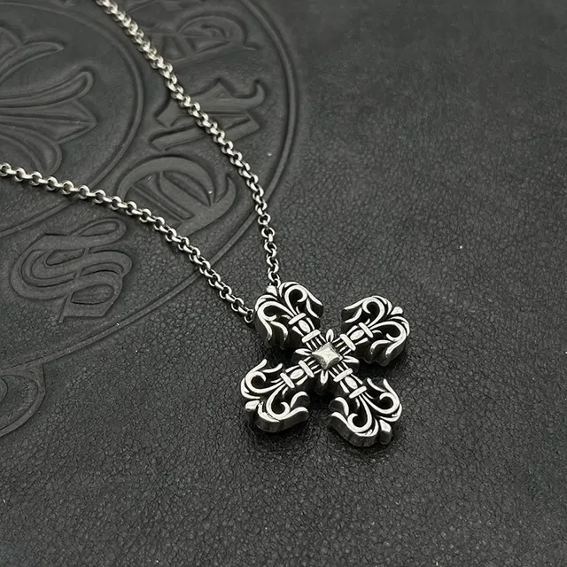 Chrome Hearts Ornate Fleur de Lis Cross Silver Necklace 6