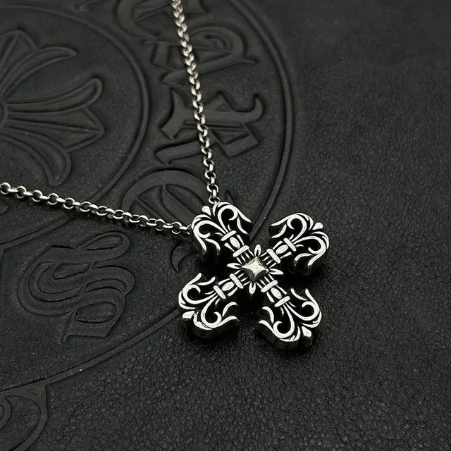 Chrome Hearts Ornate Fleur de Lis Cross Silver Necklace 7