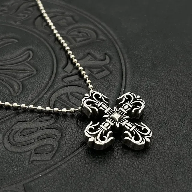 Chrome Hearts Ornate Fleur de Lis Cross Silver Necklace 8