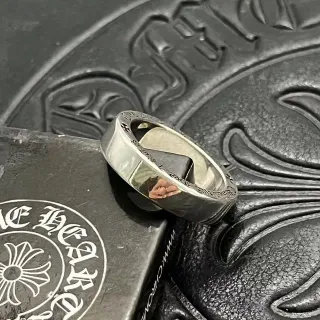 Chrome Hearts Silver Black Wide Band Engraved Text Ring