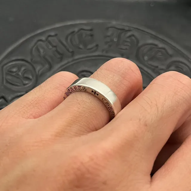 Chrome Hearts Silver Black Wide Band Engraved Text Ring 2