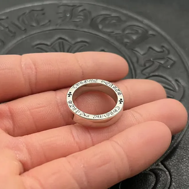 Chrome Hearts Silver Black Wide Band Engraved Text Ring 4