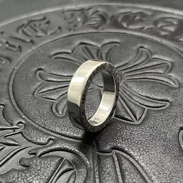 Chrome Hearts Silver Black Wide Band Engraved Text Ring 5
