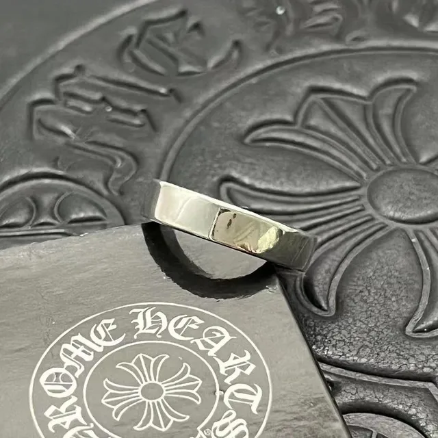 Chrome Hearts Silver Black Wide Band Engraved Text Ring 7