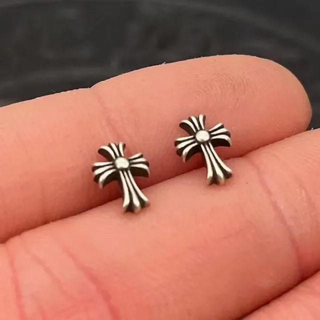 Chrome Hearts Silver Cross-Shaped Metallic Stud Earrings 3