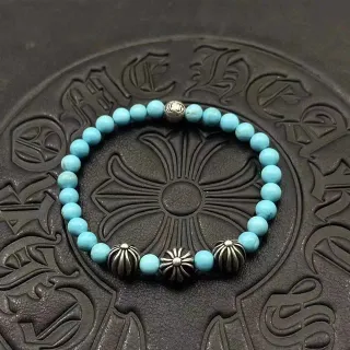 Chrome Hearts টারকয়জ বীড এবং রূপালী ফ্লুটেড চার্ম ব্রেসলেট