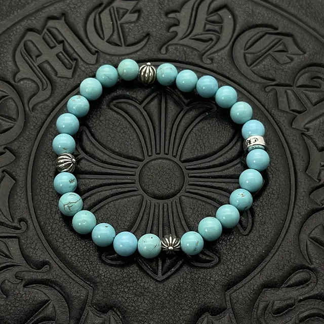 Chrome Hearts Bracelet avec perle turquoise et charm en argent fluted 3