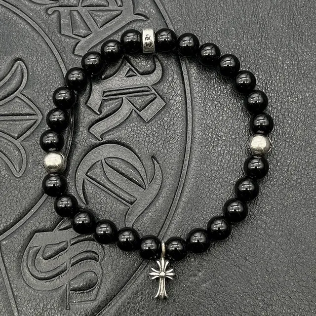 Chrome Hearts Bracelet avec perle turquoise et charm en argent fluted 5