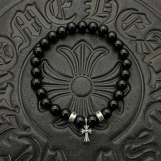 Chrome Hearts Bracelet avec perle turquoise et charm en argent fluted 7