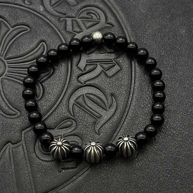 Chrome Hearts Bracelet avec perle turquoise et charm en argent fluted 8