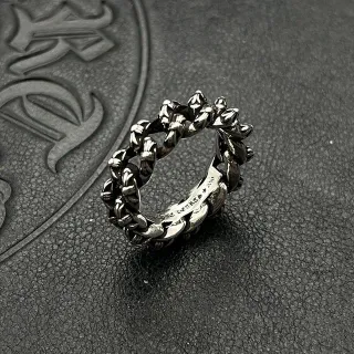 Chrome Hearts Twisted Spiked Chain Silver Gray Motifs Ring