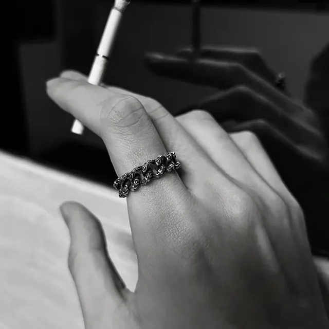 Chrome Hearts Twisted Spiked Chain Silver Gray Motifs Ring 2