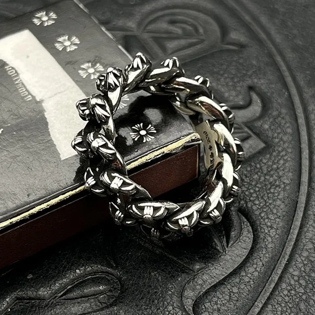 Chrome Hearts Twisted Spiked Chain Silver Gray Motifs Ring 3