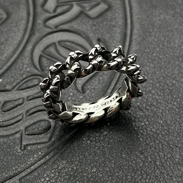Chrome Hearts Twisted Spiked Chain Silver Gray Motifs Ring 5