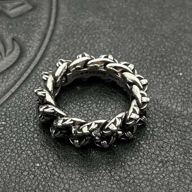 Chrome Hearts Twisted Spiked Chain Silver Gray Motifs Ring 6