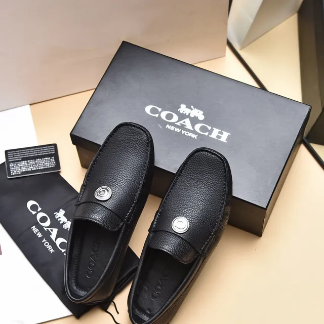 Coach Black Pebbled Leather C-Medallion Loafers 3