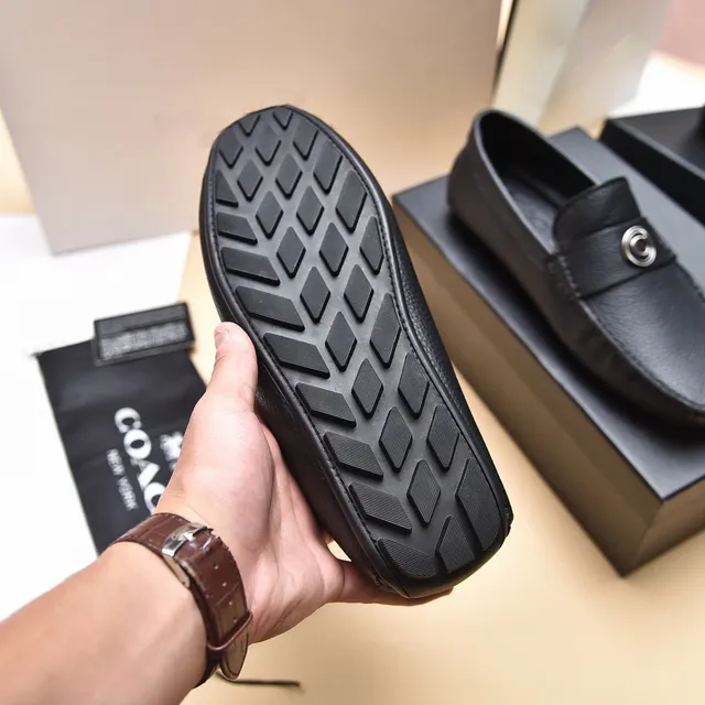 Coach Black Pebbled Leather C-Medallion Loafers 4