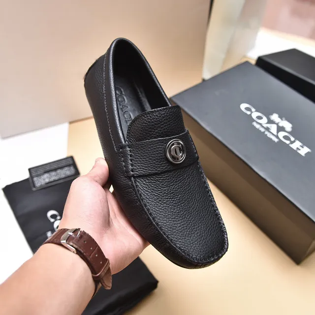 Coach Black Pebbled Leather C-Medallion Loafers 6