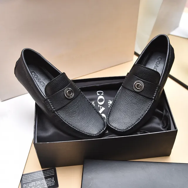 Coach Black Pebbled Leather C-Medallion Loafers 8