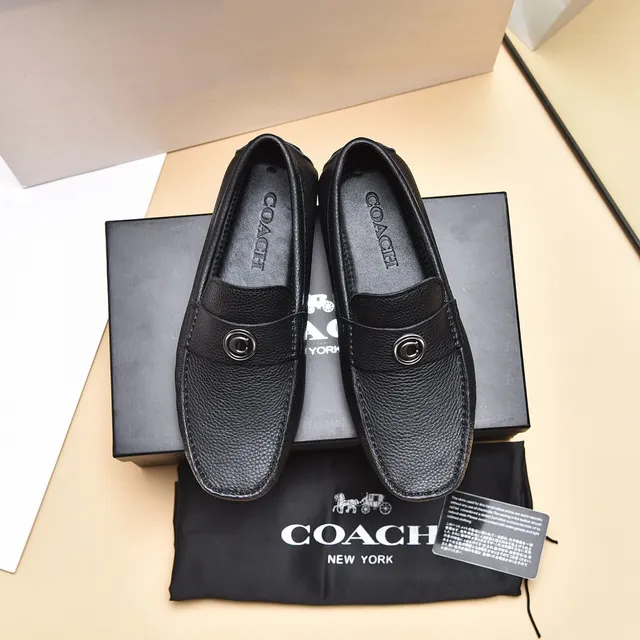 Coach Black Pebbled Leather C-Medallion Loafers 9