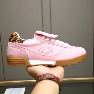 Coach Pink Brown Suede And Leather Upper Leopard-Print Heel Tab Lifestyle Sneakers