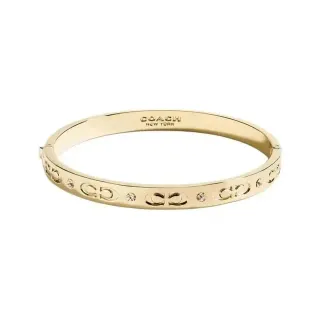 Coach Signature C Crystal Gold-Tone Hinged Bangle Bracelet