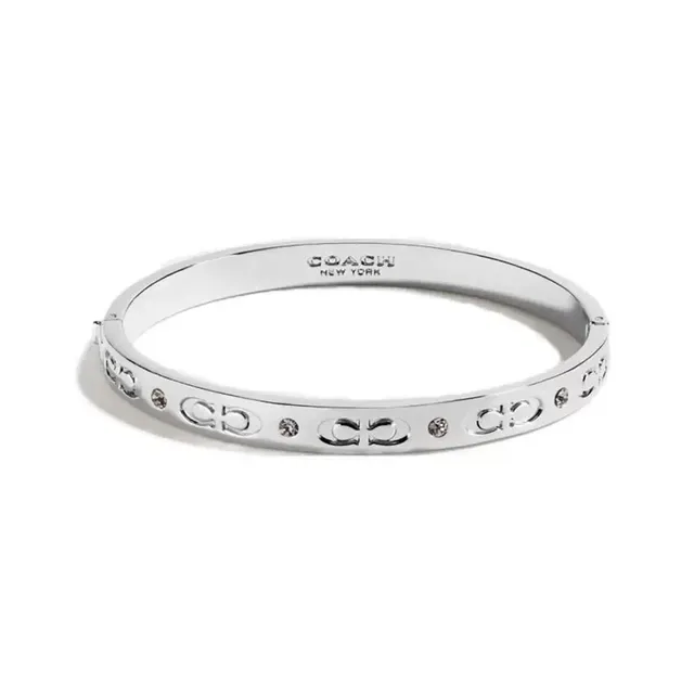 Coach Signature C Crystal Gold-Tone Hinged Bangle Bracelet 3