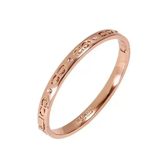 Coach Signature C Crystal Gold-Tone Hinged Bangle Bracelet 4