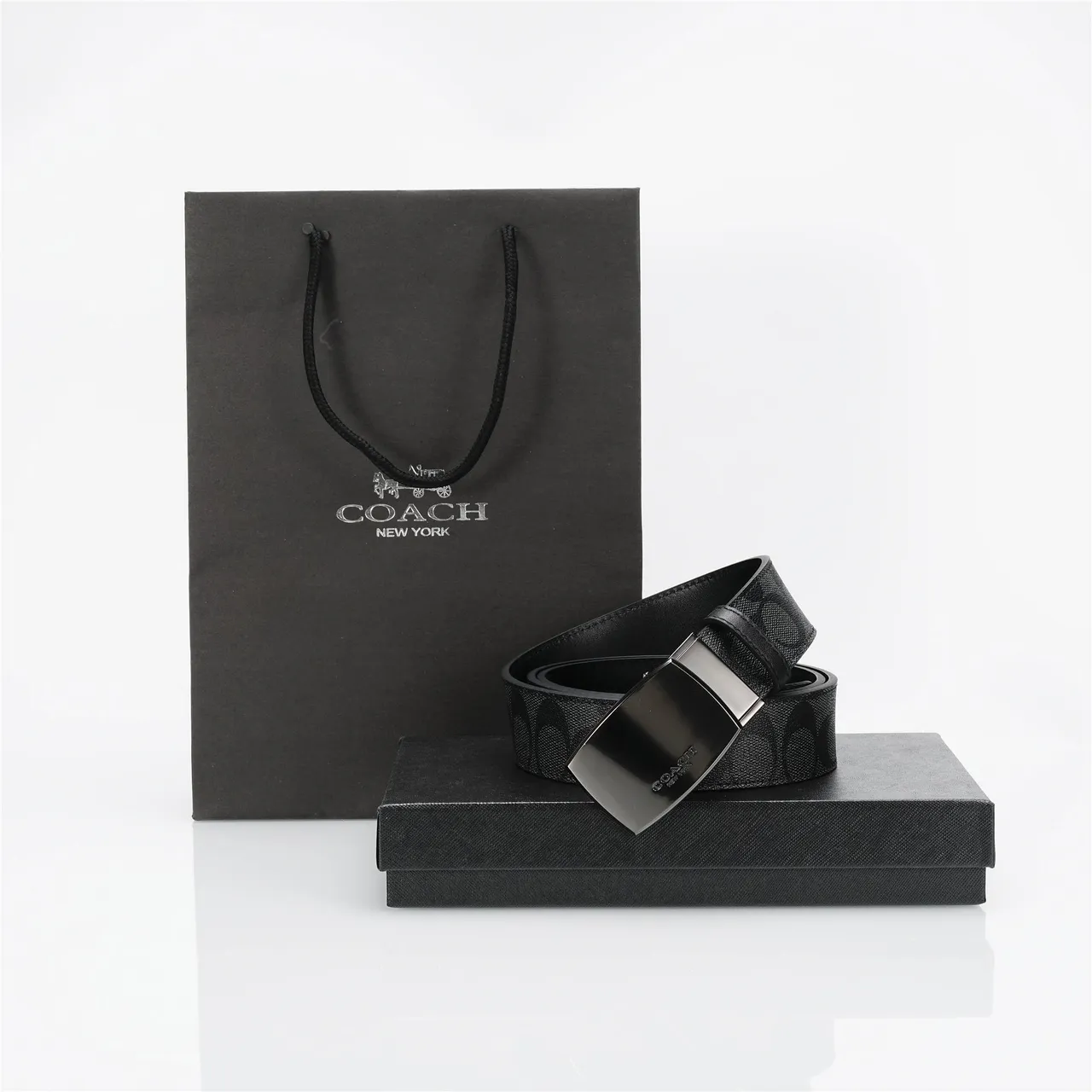 Coach Signature Monogram Black Leather Belt 4
