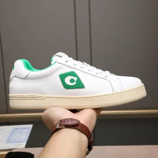 Coach White and Green C-Logo Leather Lifestyle Sneaker