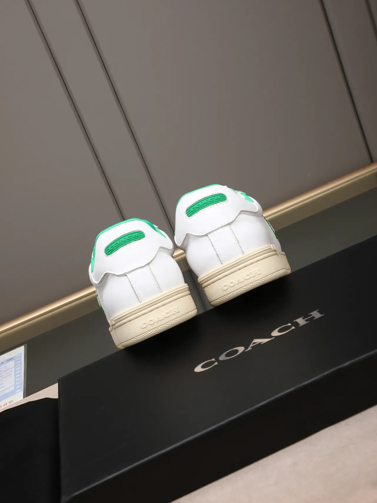 Coach White and Green C-Logo Leather Lifestyle Sneaker 4