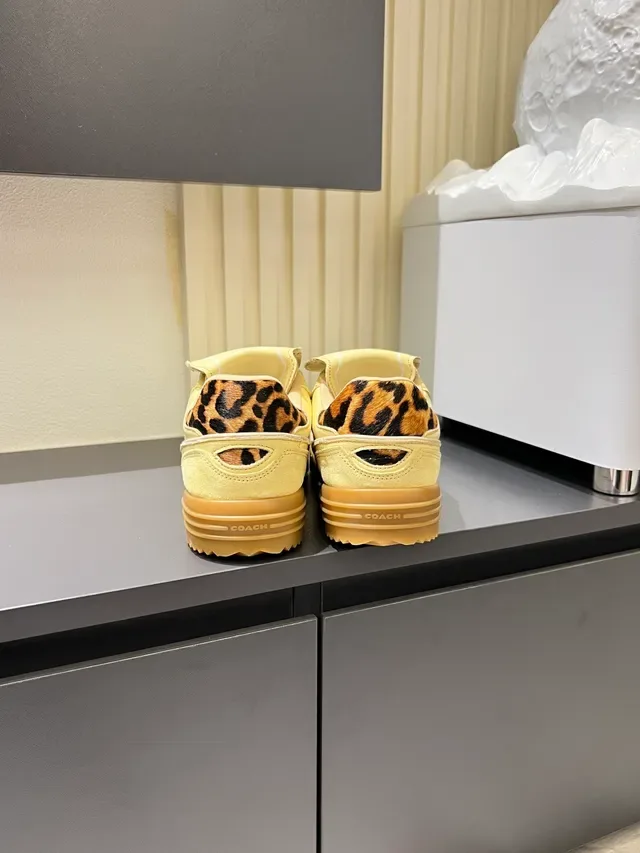 Coach Yellow Brown Low-Top Leopard-Print Heel Tab Sneakers 2