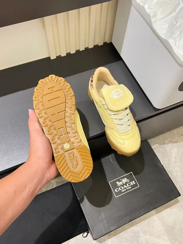 Coach Yellow Brown Low-Top Leopard-Print Heel Tab Sneakers 3