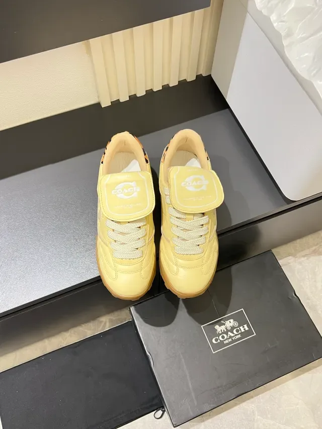 Coach Yellow Brown Low-Top Leopard-Print Heel Tab Sneakers 5