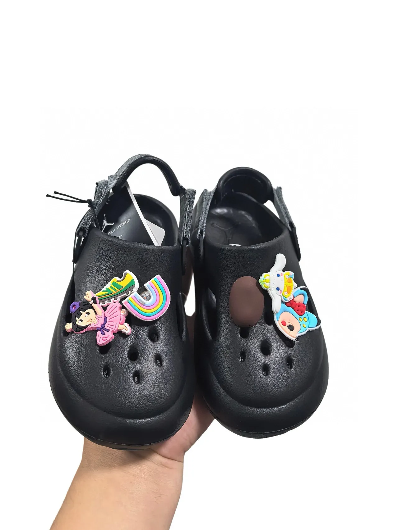 Crocs Beige Noir Mousse Moulée Lanière Ajustable Sabot 7