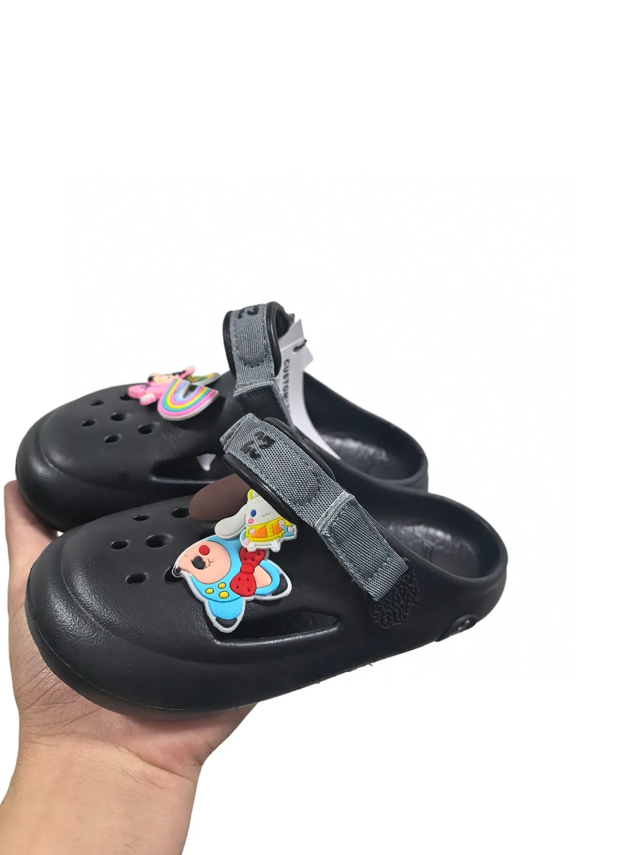 Crocs Beige Noir Mousse Moulée Lanière Ajustable Sabot 10