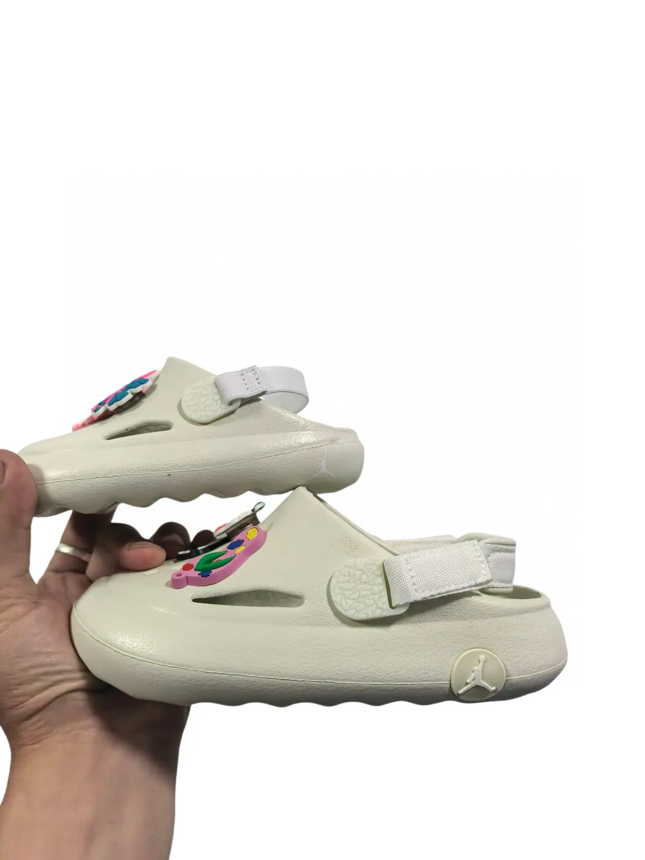 Crocs Beige Noir Mousse Moulée Lanière Ajustable Sabot 17
